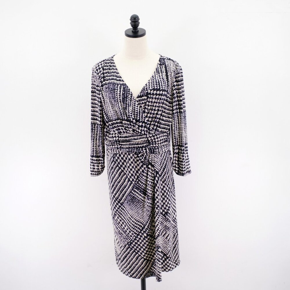 Tahari Arthur S. Levine Black Cream Lined Wrapped Dress Long Sleeve 16 Polyester